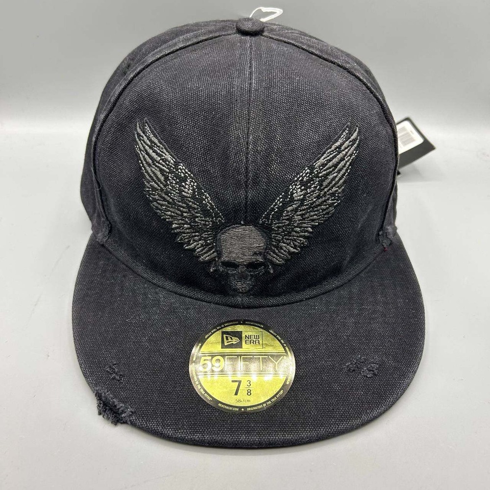 Harley Davidson Hat Men 7 3/8 Black Skull 59Fifty New Era Fitted Cap Cotton New
